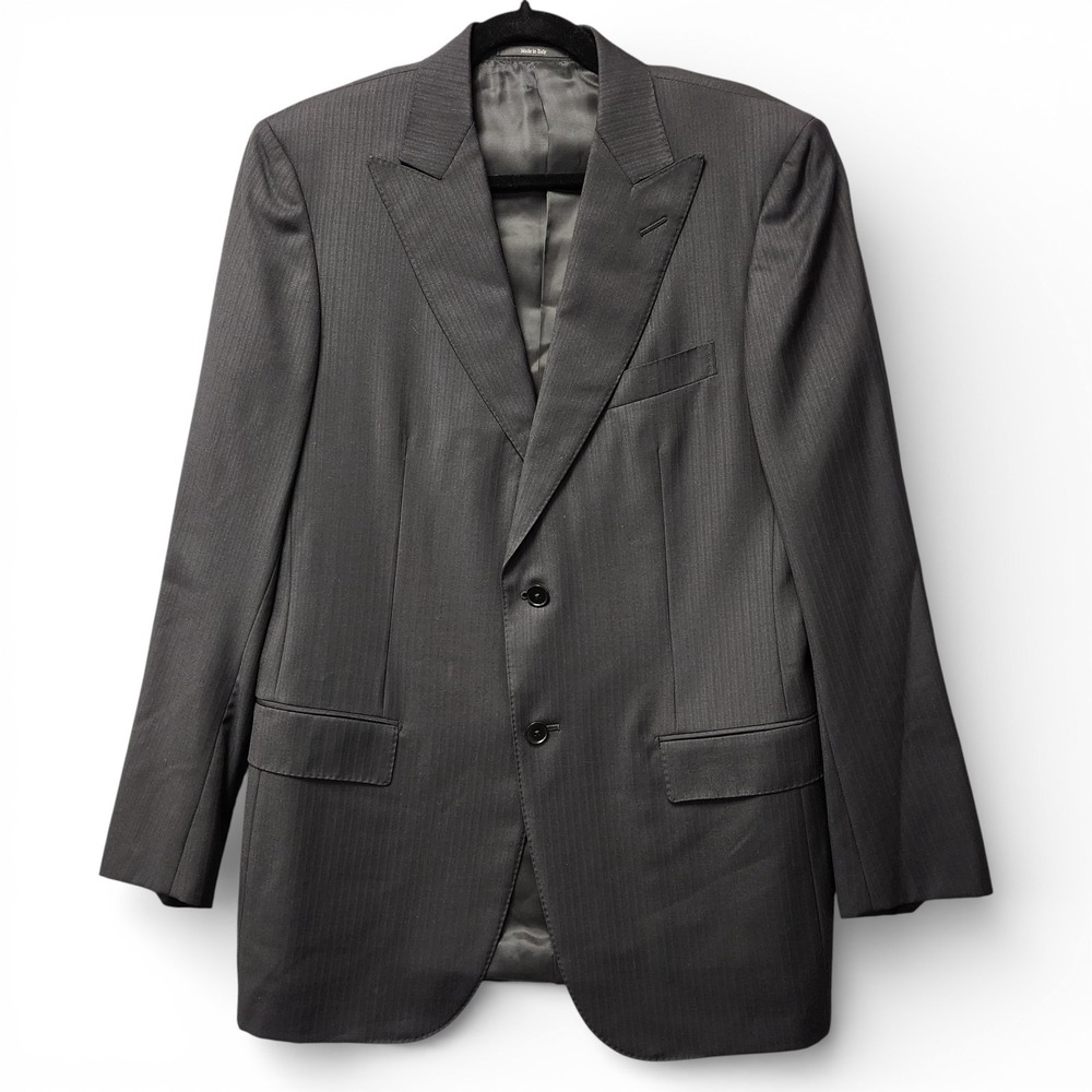 Ermenegildo Zegna Blazer Mens EU 50R (US 40R) Black Striped Wool Made‎ in Italy